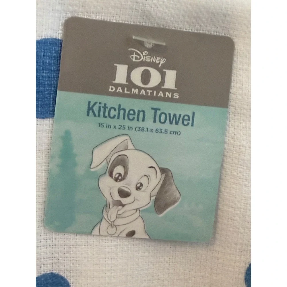 Disney 101 Dalmatians Kitchen Towel Hey There Blue Polka Dot 100% Cotton NEW